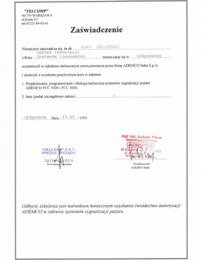 zaświadczenie telcomp
