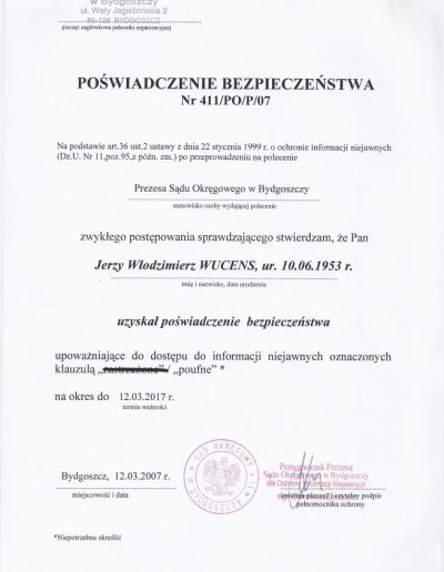 poświadczenie bezpieczeństwa jerzy