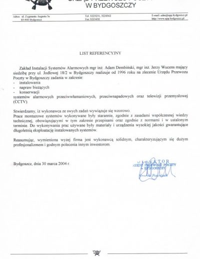 list referencyjny poczty w bydgoszczy